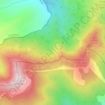 Mapa topográfico Cerro Cuchillo, altitud, relieve