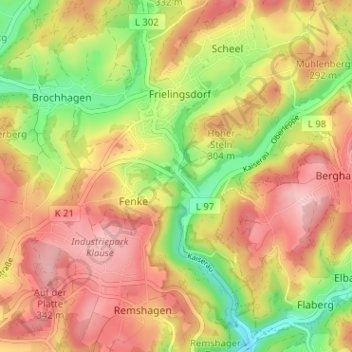 Mapa topográfico Kuhlbach, altitud, relieve