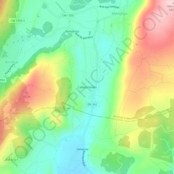 Mapa topográfico Cabeça Veada, altitud, relieve