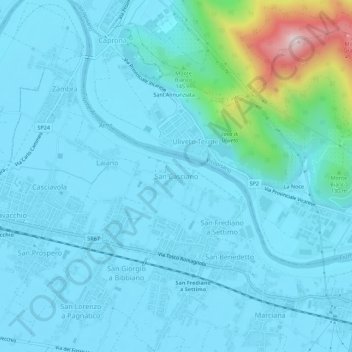 Mapa topográfico San Casciano, altitud, relieve