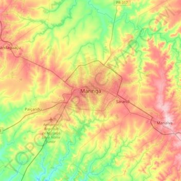 Mapa topográfico Maringá, altitud, relieve