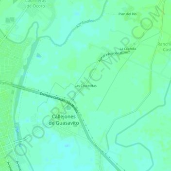 Mapa topográfico Las Crucecitas, altitud, relieve