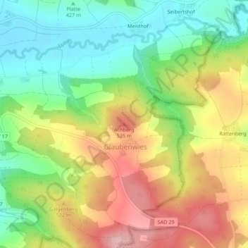 Mapa topográfico Achberg, altitud, relieve