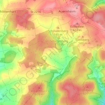 Mapa topográfico Wieshof, altitud, relieve