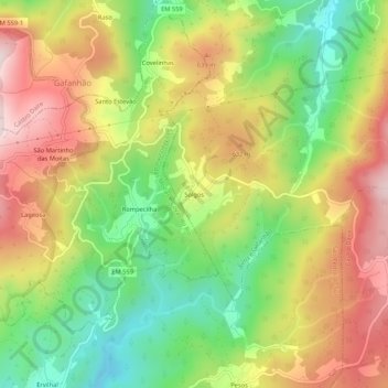 Mapa topográfico Solgos, altitud, relieve