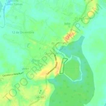 Mapa topográfico Quistococha, altitud, relieve