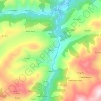 Mapa topográfico Cubia, altitud, relieve