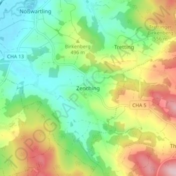 Mapa topográfico Zenching, altitud, relieve