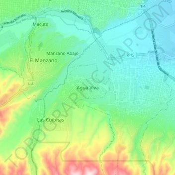 Mapa topográfico Agua Viva, altitud, relieve