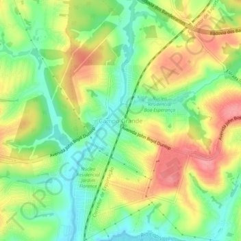 Mapa topográfico Campo Grande, altitud, relieve