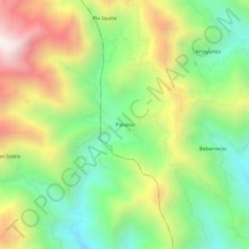 Mapa topográfico Paraiso, altitud, relieve