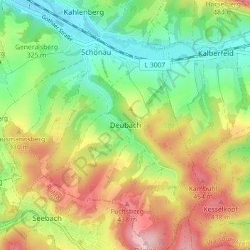 Mapa topográfico Deubach, altitud, relieve