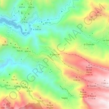 Mapa topográfico El Carrizal, altitud, relieve