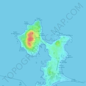 Mapa topográfico Arousa, altitud, relieve