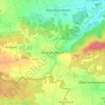 Mapa topográfico Kirchfarrnbach, altitud, relieve