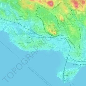 Mapa topográfico Bad Schachen, altitud, relieve