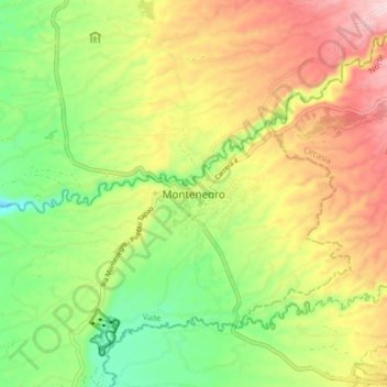 Mapa topográfico Montenegro, altitud, relieve