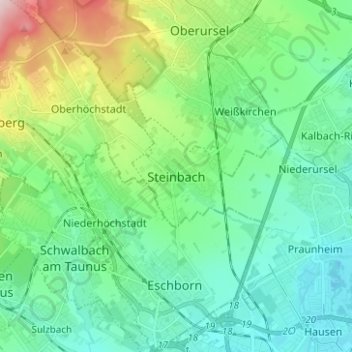 Mapa topográfico Steinbach, altitud, relieve