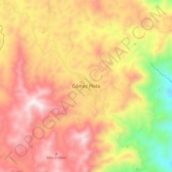 Mapa topográfico Gómez Plata, altitud, relieve