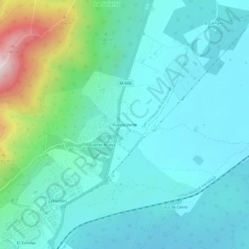 Mapa topográfico Puerta Verde, altitud, relieve