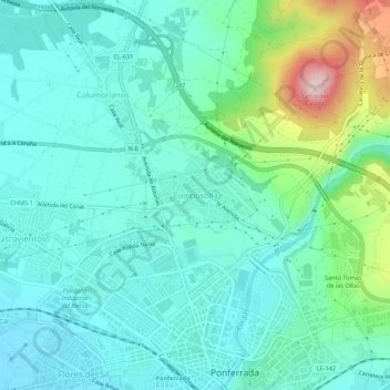 Mapa topográfico Compostilla, altitud, relieve