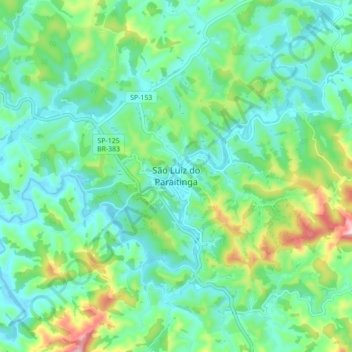 Mapa topográfico São Luiz do Paraitinga, altitud, relieve