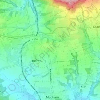 Mapa topográfico Höge, altitud, relieve