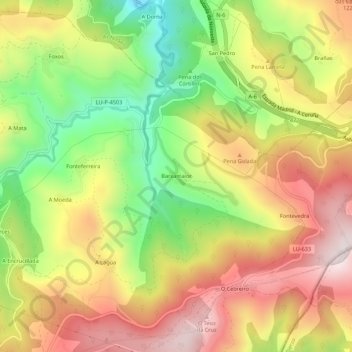 Mapa topográfico Barxamaior, altitud, relieve
