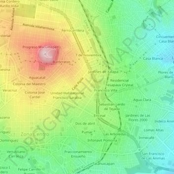 Mapa topográfico El Mirador, altitud, relieve