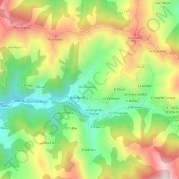 Mapa topográfico Urbiés, altitud, relieve