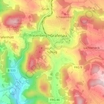 Mapa topográfico Schlag, altitud, relieve