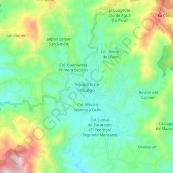 Mapa topográfico Tejupilco de Hidalgo, altitud, relieve