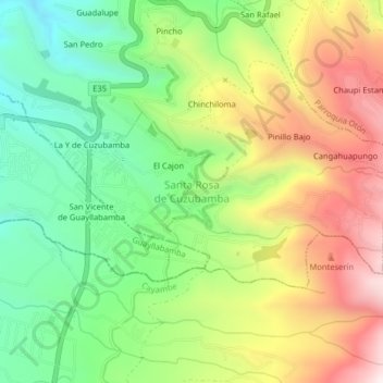 Mapa topográfico Santa Rosa de Cuzubamba, altitud, relieve
