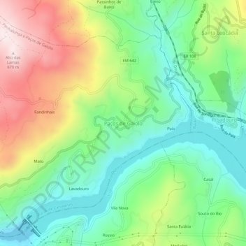 Mapa topográfico Paços de Gaiolo, altitud, relieve
