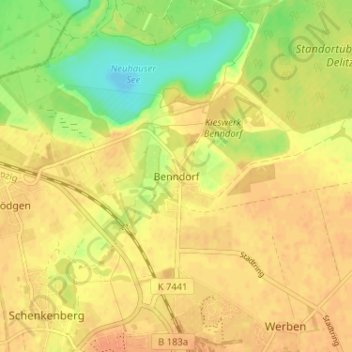 Mapa topográfico Benndorf, altitud, relieve