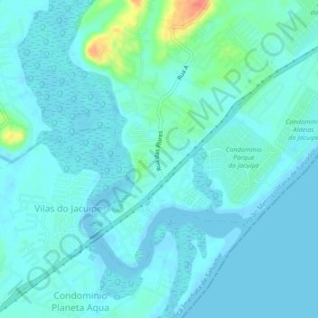 Mapa topográfico Barra do Jacuipe, altitud, relieve