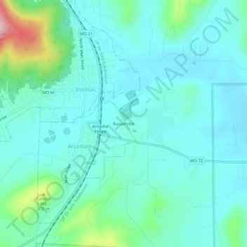 Mapa topográfico Russellville, altitud, relieve
