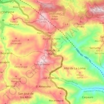 Mapa topográfico Hoyo de La Puerta, altitud, relieve