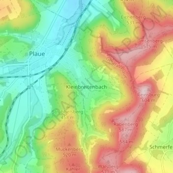 Mapa topográfico Kleinbreitenbach, altitud, relieve