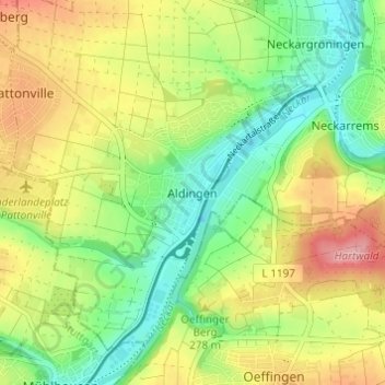Mapa topográfico Aldingen, altitud, relieve