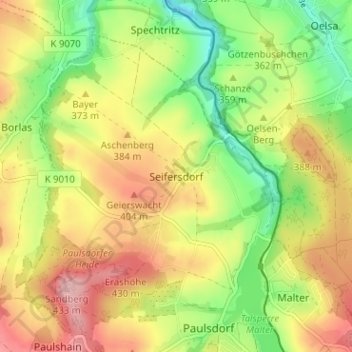 Mapa topográfico Seifersdorf, altitud, relieve