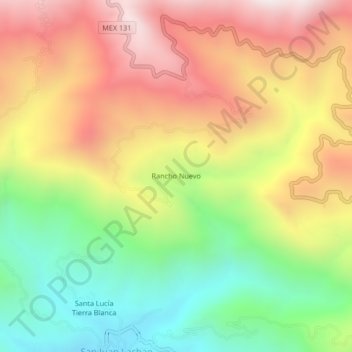 Mapa topográfico Rancho Nuevo, altitud, relieve