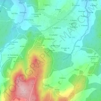 Mapa topográfico Riomouro, altitud, relieve