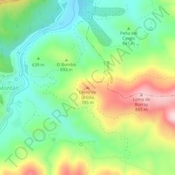 Mapa topográfico Cerro de la Silla, altitud, relieve