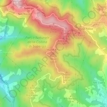 Mapa topográfico Monte Aman, altitud, relieve