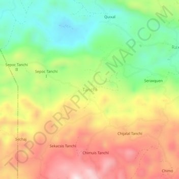 Mapa topográfico Tanchí, altitud, relieve