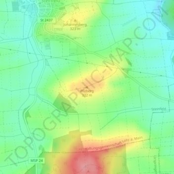 Mapa topográfico Pilzberg, altitud, relieve