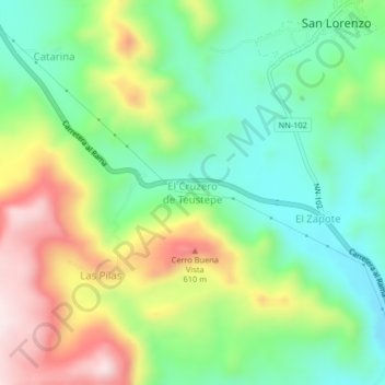 Mapa topográfico El Cruzero de Teustepe, altitud, relieve