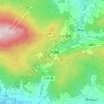 Mapa topográfico Höllhöhe, altitud, relieve