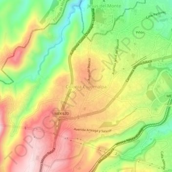 Mapa topográfico Colonia Cuajimalpa, altitud, relieve